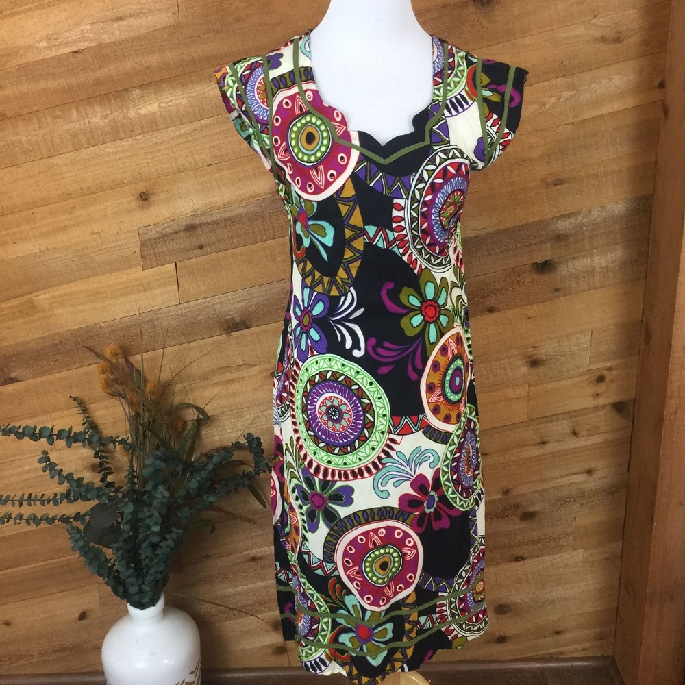RASALEELA Printed Multi Colored Cap Sleeve Dress